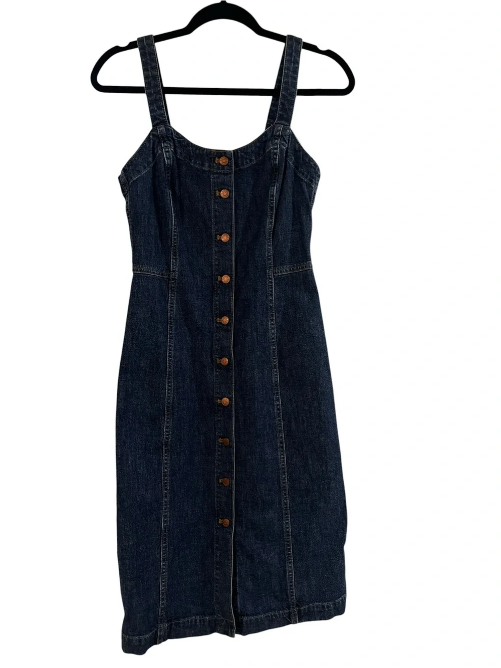 Madewell Sleeveless Button-Front Denim Midi Dress in Dark Blue-0 - Picture 4 of 7